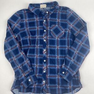 Doublju Button Up Shirt Womens Large Blue Plaid